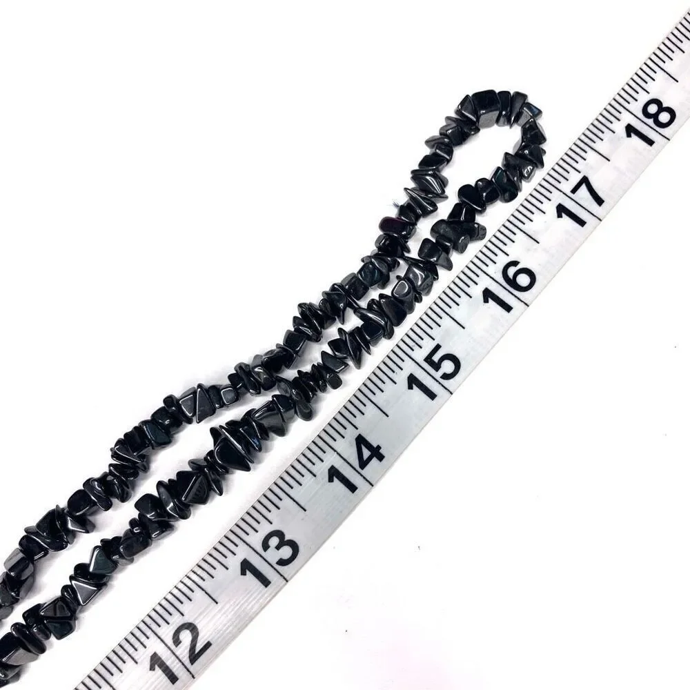 Black Hematite Chip Stone Necklace | 17” Boho Statement Jewelry